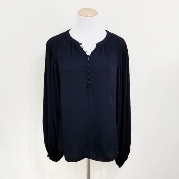 Joie Addalla blouse black crepe poet sleeves top women's size medium - Picture 3 of 8